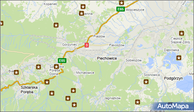 mapa Piechowice powiat jeleniogórski, Piechowice powiat jeleniogórski na mapie Targeo