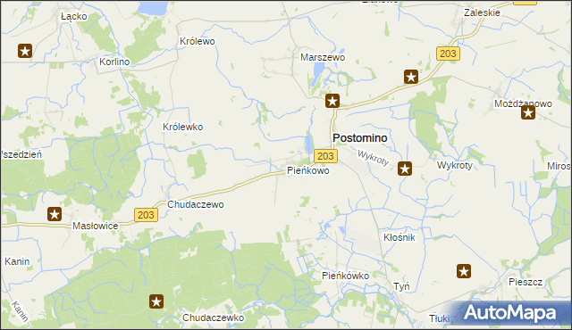 mapa Pieńkowo gmina Postomino, Pieńkowo gmina Postomino na mapie Targeo