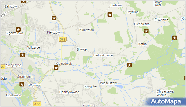 mapa Pietrzykowice gmina Długołęka, Pietrzykowice gmina Długołęka na mapie Targeo
