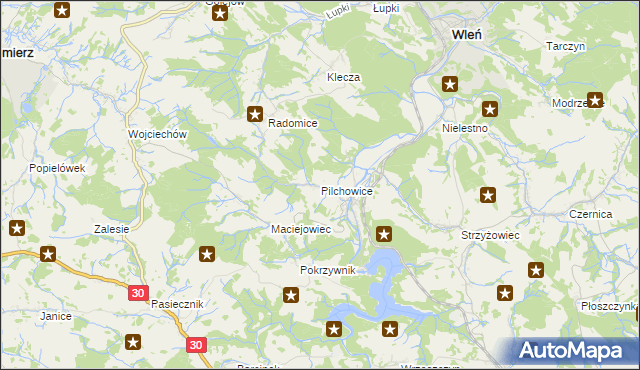 mapa Pilchowice gmina Wleń, Pilchowice gmina Wleń na mapie Targeo