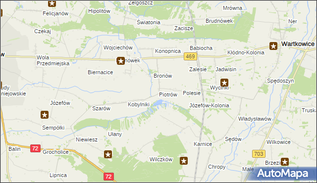 mapa Piotrów gmina Poddębice, Piotrów gmina Poddębice na mapie Targeo