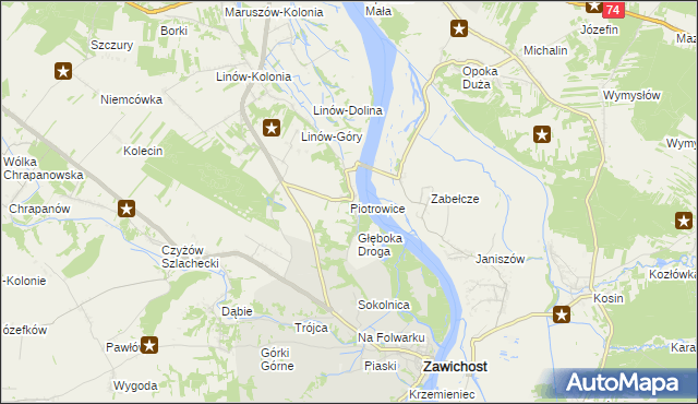 mapa Piotrowice gmina Zawichost, Piotrowice gmina Zawichost na mapie Targeo