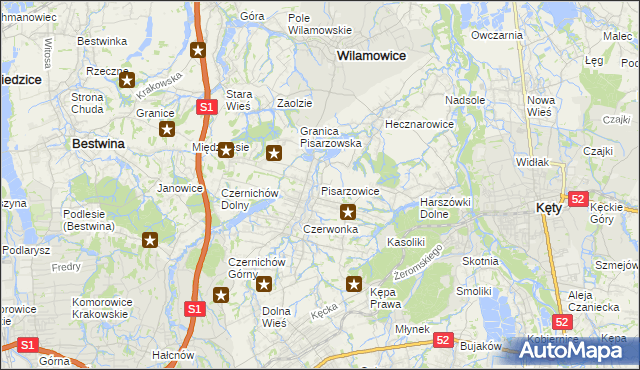 mapa Pisarzowice gmina Wilamowice, Pisarzowice gmina Wilamowice na mapie Targeo