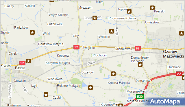 mapa Płochocin gmina Ożarów Mazowiecki, Płochocin gmina Ożarów Mazowiecki na mapie Targeo