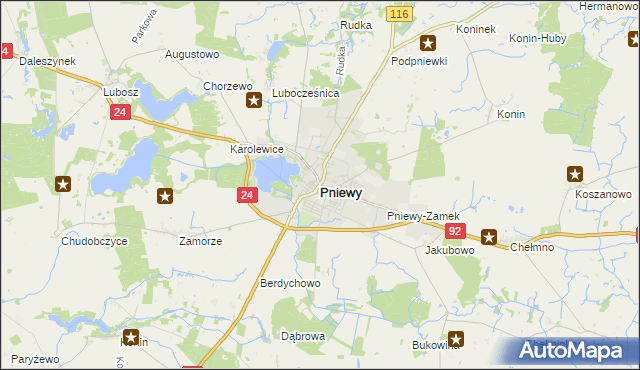 mapa Pniewy powiat szamotulski, Pniewy powiat szamotulski na mapie Targeo