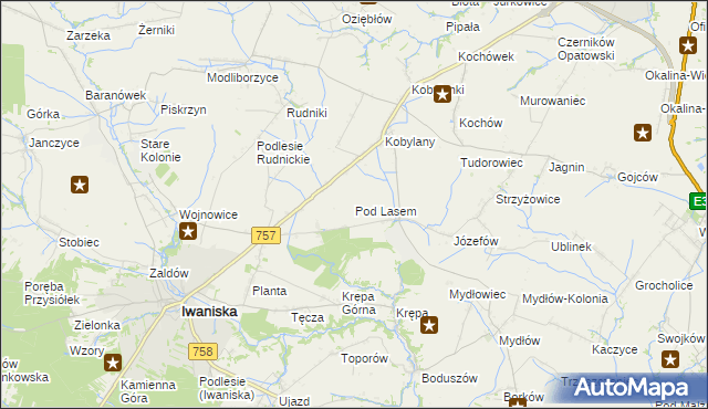mapa Pod Lasem gmina Opatów, Pod Lasem gmina Opatów na mapie Targeo