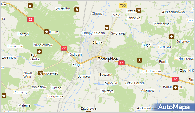 mapa Poddębice, Poddębice na mapie Targeo