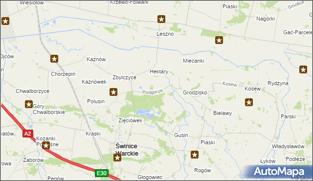 mapa Podgórze gmina Świnice Warckie, Podgórze gmina Świnice Warckie na mapie Targeo