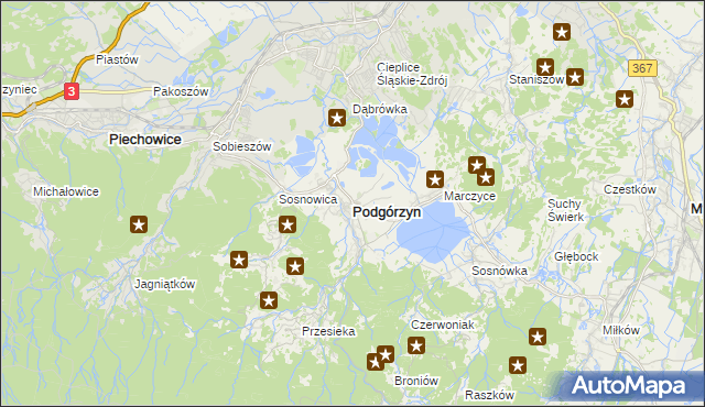 mapa Podgórzyn powiat jeleniogórski, Podgórzyn powiat jeleniogórski na mapie Targeo