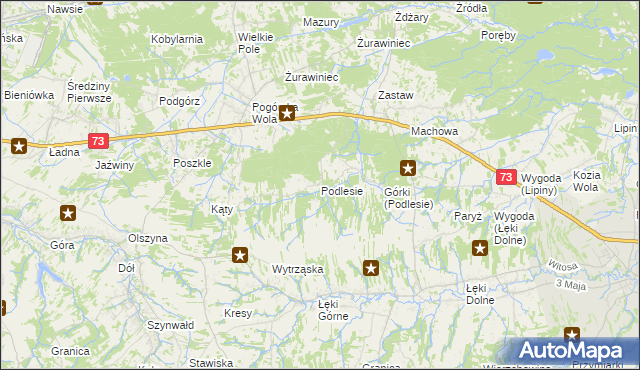 mapa Podlesie gmina Pilzno, Podlesie gmina Pilzno na mapie Targeo