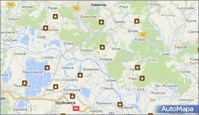 mapa Podłęże gmina Alwernia, Podłęże gmina Alwernia na mapie Targeo