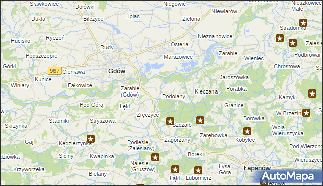 mapa Podolany gmina Gdów, Podolany gmina Gdów na mapie Targeo