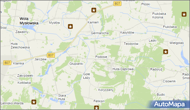 mapa Podosie gmina Krzywda, Podosie gmina Krzywda na mapie Targeo