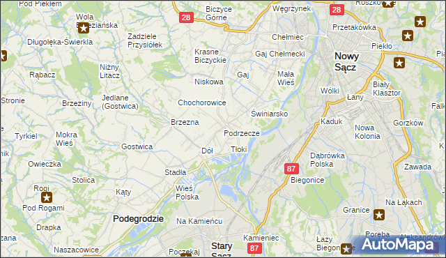 mapa Podrzecze gmina Podegrodzie, Podrzecze gmina Podegrodzie na mapie Targeo
