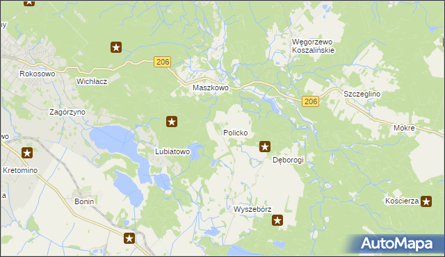 mapa Policko gmina Manowo, Policko gmina Manowo na mapie Targeo