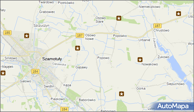mapa Popowo gmina Oborniki, Popowo gmina Oborniki na mapie Targeo