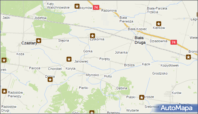mapa Poręby gmina Biała, Poręby gmina Biała na mapie Targeo