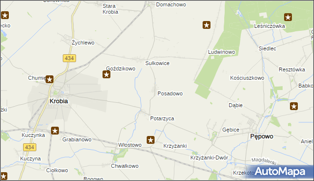 mapa Posadowo gmina Krobia, Posadowo gmina Krobia na mapie Targeo