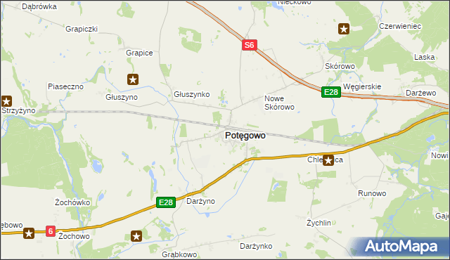 mapa Potęgowo powiat słupski, Potęgowo powiat słupski na mapie Targeo