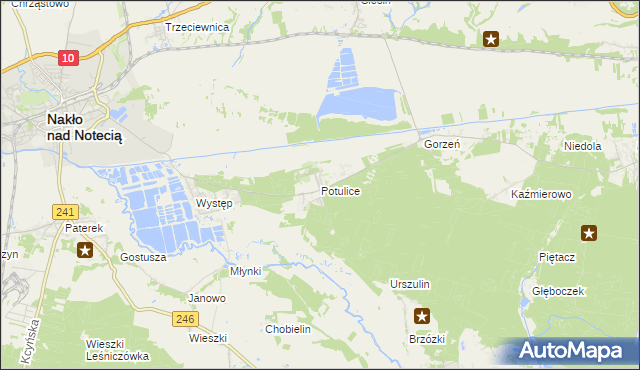 mapa Potulice gmina Nakło nad Notecią, Potulice gmina Nakło nad Notecią na mapie Targeo
