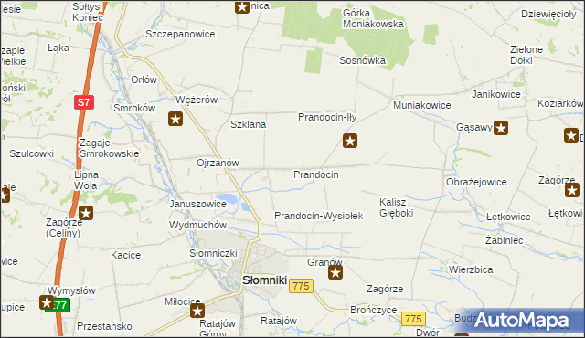 mapa Prandocin gmina Słomniki, Prandocin gmina Słomniki na mapie Targeo