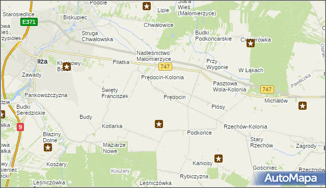 mapa Prędocin gmina Iłża, Prędocin gmina Iłża na mapie Targeo