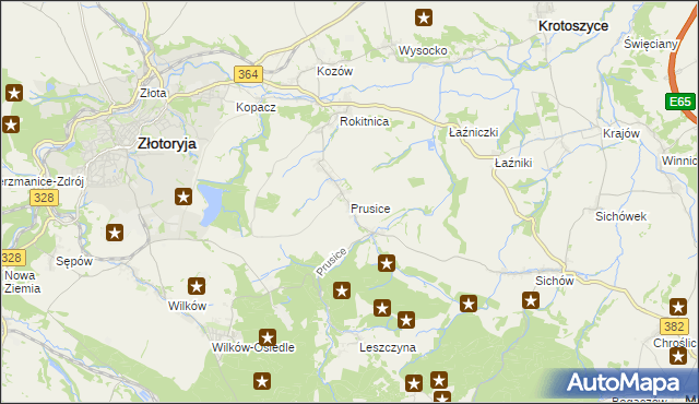 mapa Prusice gmina Złotoryja, Prusice gmina Złotoryja na mapie Targeo