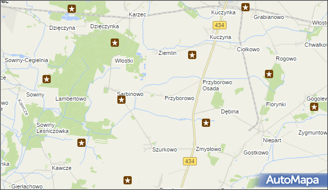mapa Przyborowo gmina Krobia, Przyborowo gmina Krobia na mapie Targeo