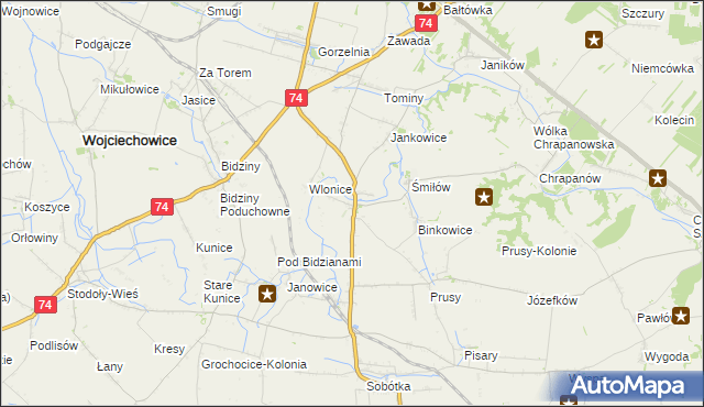 mapa Przybysławice gmina Ożarów, Przybysławice gmina Ożarów na mapie Targeo