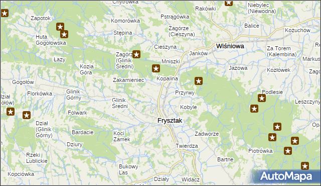 mapa Pułanki gmina Frysztak, Pułanki gmina Frysztak na mapie Targeo