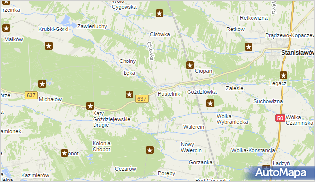 mapa Pustelnik gmina Stanisławów, Pustelnik gmina Stanisławów na mapie Targeo
