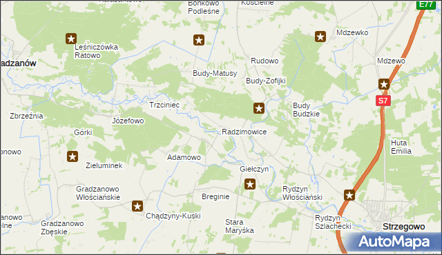 mapa Radzimowice gmina Strzegowo, Radzimowice gmina Strzegowo na mapie Targeo