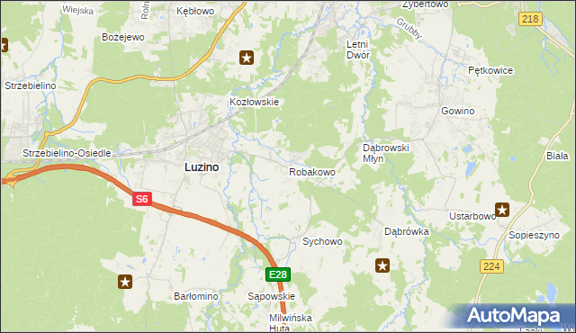 mapa Robakowo gmina Luzino, Robakowo gmina Luzino na mapie Targeo