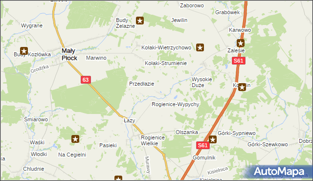 mapa Rogienice Piaseczne, Rogienice Piaseczne na mapie Targeo
