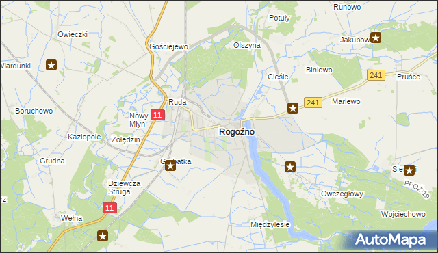 mapa Rogoźno powiat obornicki, Rogoźno powiat obornicki na mapie Targeo