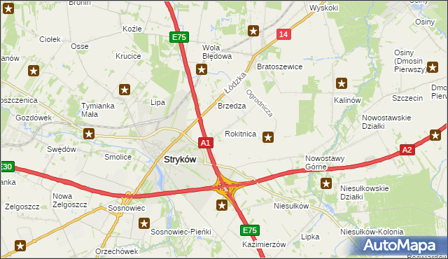 mapa Rokitnica gmina Stryków, Rokitnica gmina Stryków na mapie Targeo