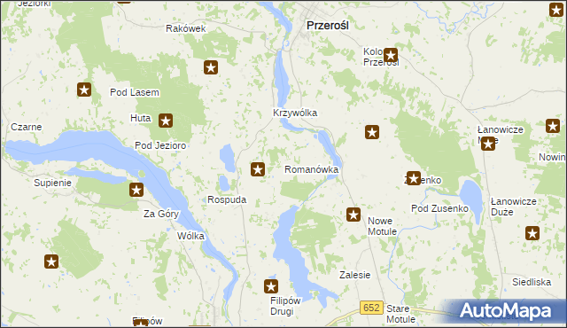 mapa Romanówka gmina Przerośl, Romanówka gmina Przerośl na mapie Targeo