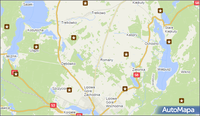 mapa Romany gmina Szczytno, Romany gmina Szczytno na mapie Targeo