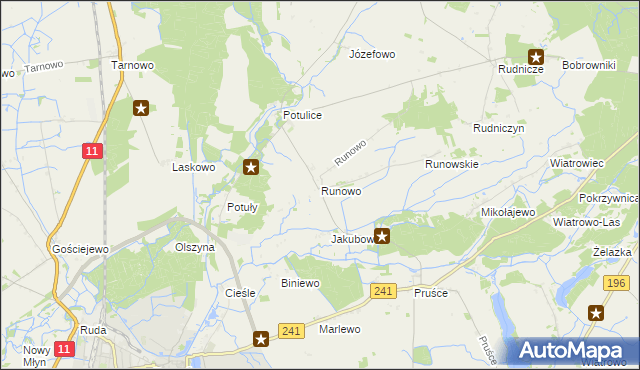 mapa Runowo gmina Wągrowiec, Runowo gmina Wągrowiec na mapie Targeo