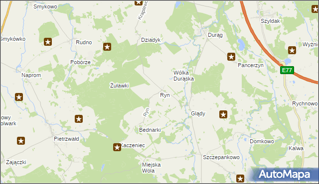 mapa Ryn gmina Ostróda, Ryn gmina Ostróda na mapie Targeo