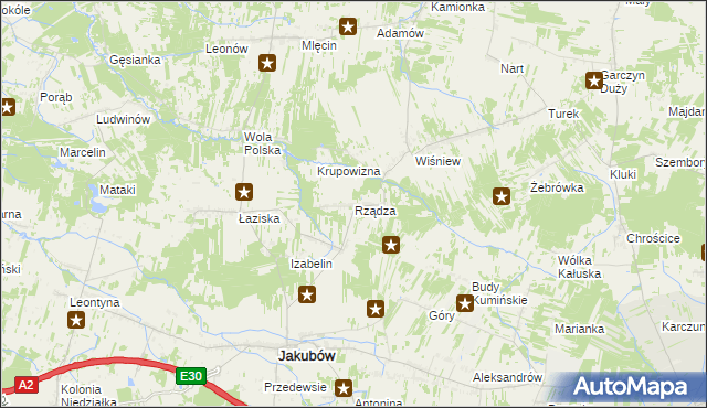 mapa Rządza gmina Jakubów, Rządza gmina Jakubów na mapie Targeo