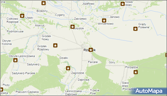 mapa Rząśnik powiat wyszkowski, Rząśnik powiat wyszkowski na mapie Targeo
