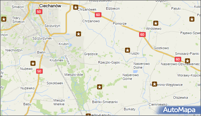 mapa Rzeczki gmina Ciechanów, Rzeczki gmina Ciechanów na mapie Targeo