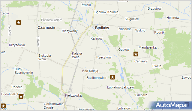 mapa Rzeczków gmina Będków, Rzeczków gmina Będków na mapie Targeo