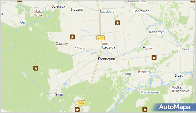 mapa Rzeczyca powiat tomaszowski, Rzeczyca powiat tomaszowski na mapie Targeo