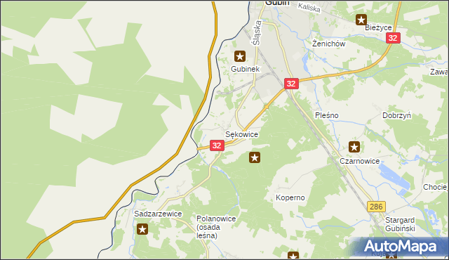 mapa Sękowice gmina Gubin, Sękowice gmina Gubin na mapie Targeo