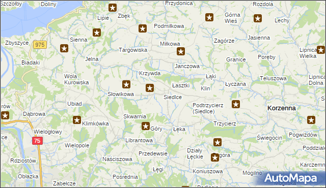 mapa Siedlce gmina Korzenna, Siedlce gmina Korzenna na mapie Targeo