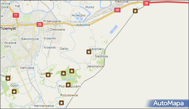 mapa Siedliska gmina Medyka, Siedliska gmina Medyka na mapie Targeo