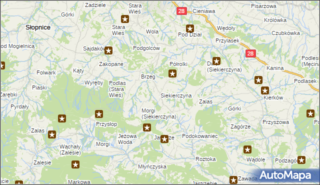 mapa Siekierczyna gmina Limanowa, Siekierczyna gmina Limanowa na mapie Targeo