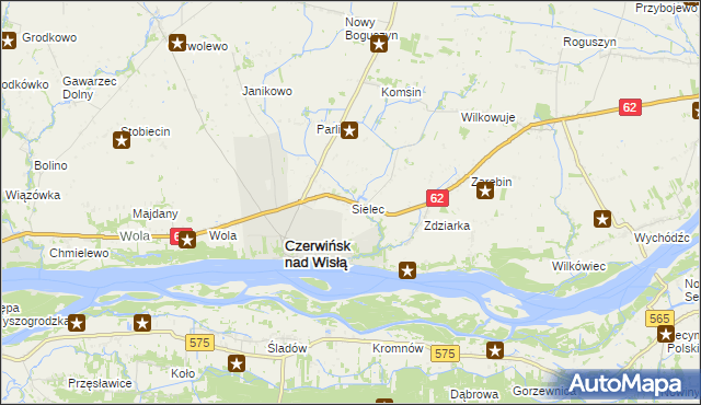 mapa Sielec gmina Czerwińsk nad Wisłą, Sielec gmina Czerwińsk nad Wisłą na mapie Targeo